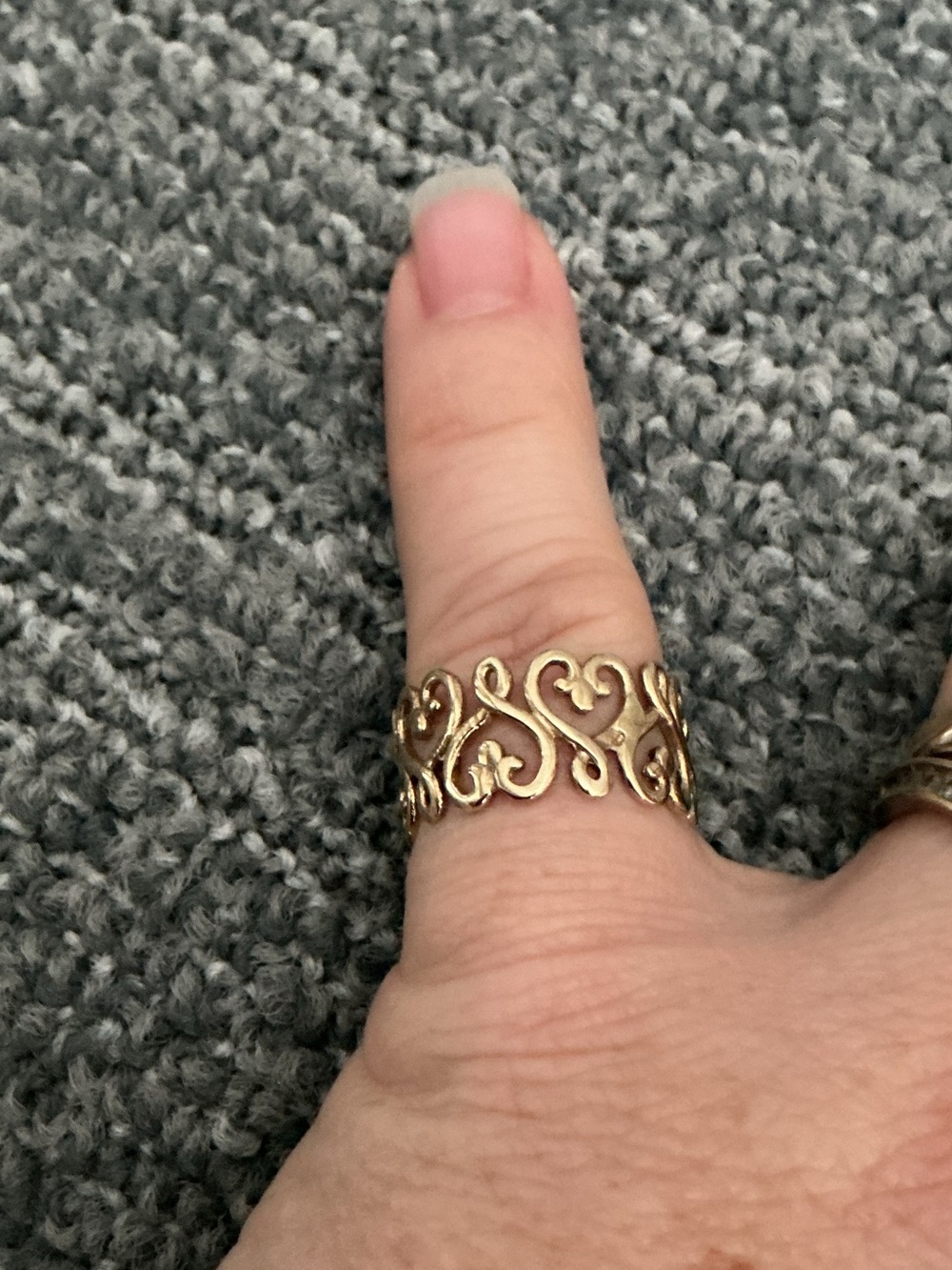 Gold 925 Scroll Heart Ring Size 6.5